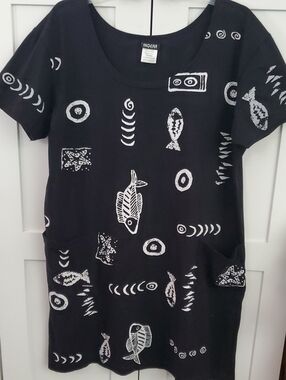 Ingear Black Tunic Dress with White Fish & Nautical Prints